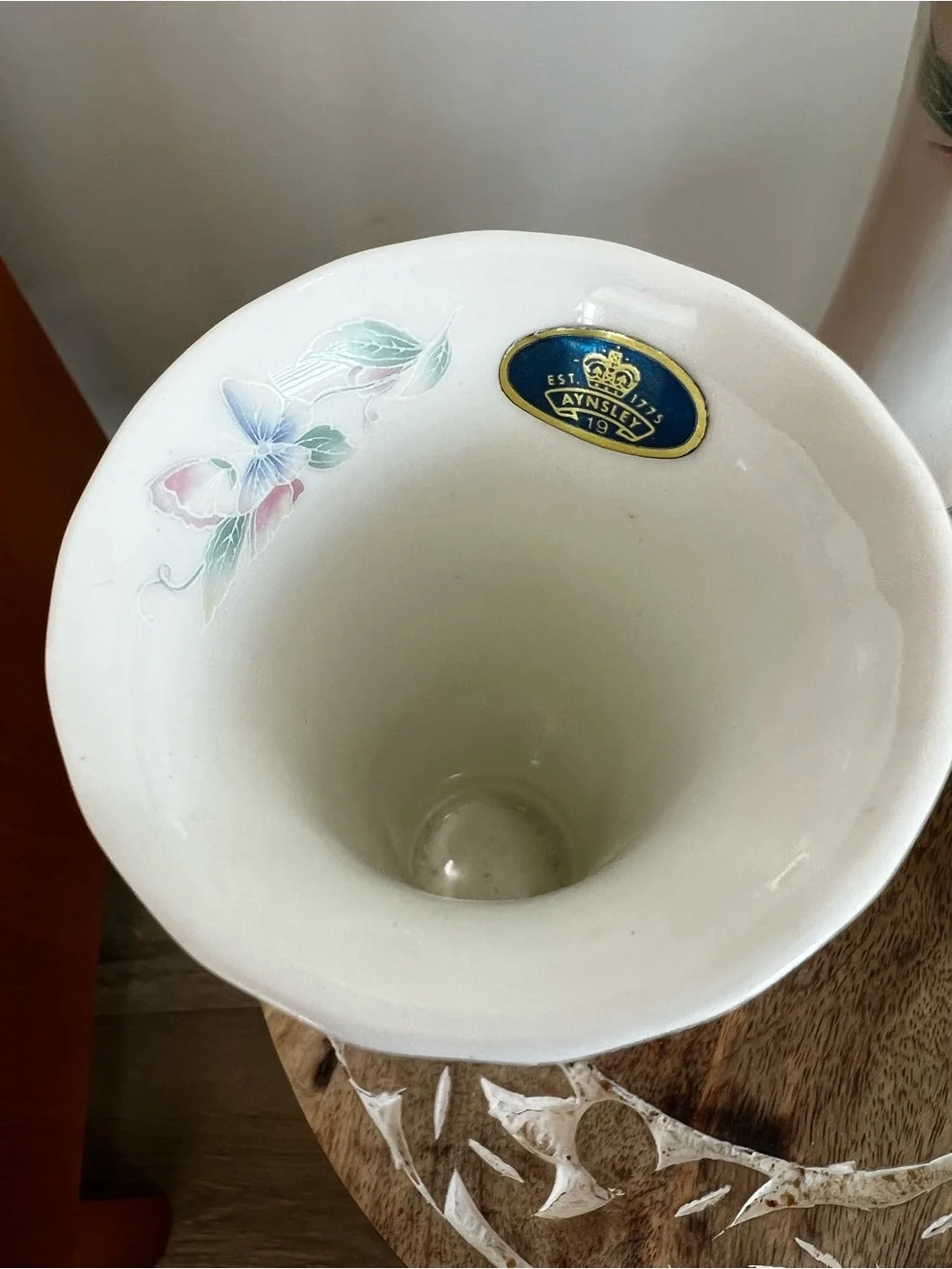 Lot of 3 Aynsley Floral Porcelain Accent Vase - White with Pink & Blue Flowers